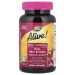 Alive! Hair, Skin & Nails Premium Gummy, Strawberry, 60 Gummies