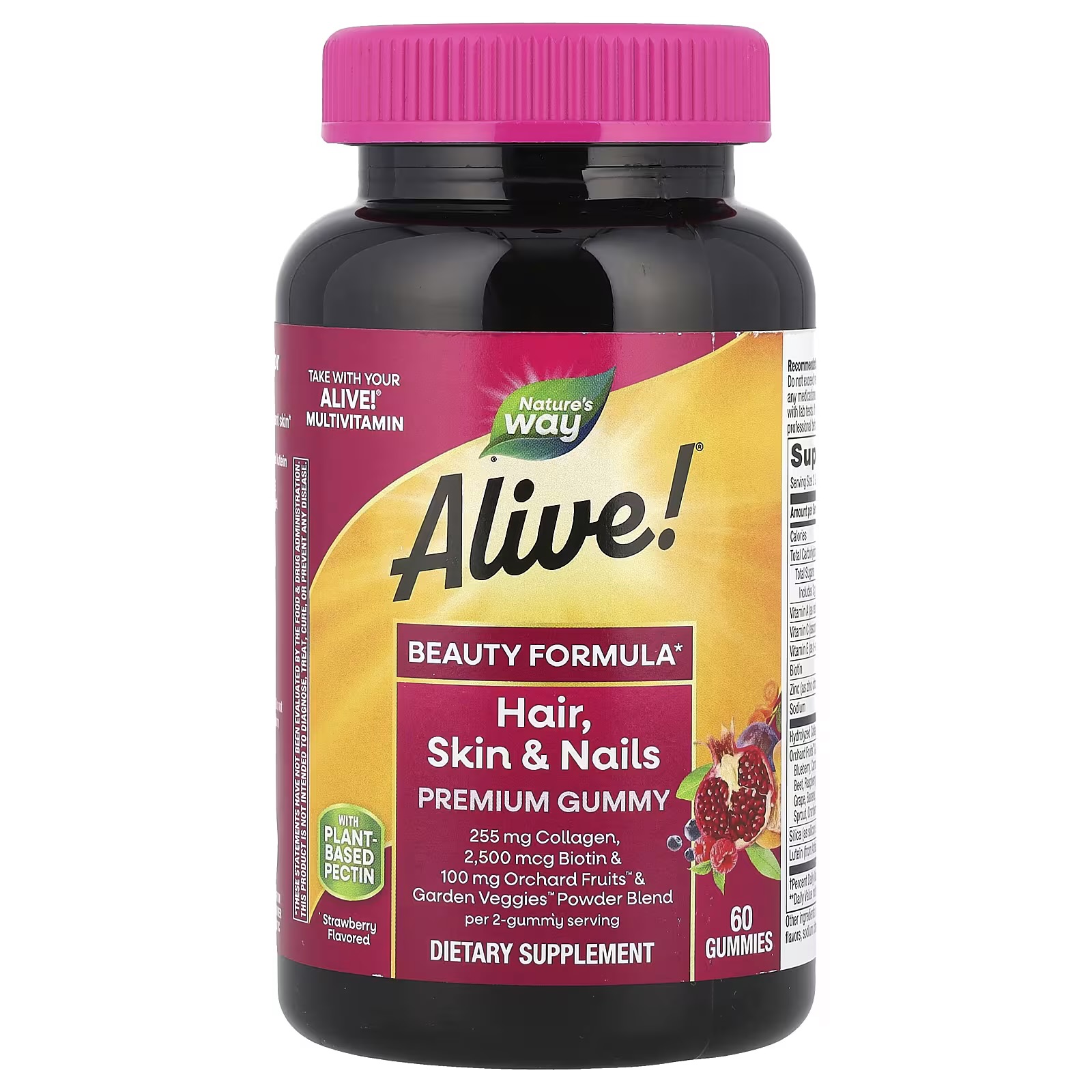 IMG_5684 Alive! Hair, Skin & Nails Premium Gummy, Strawberry, 60 Gummies - Image 1