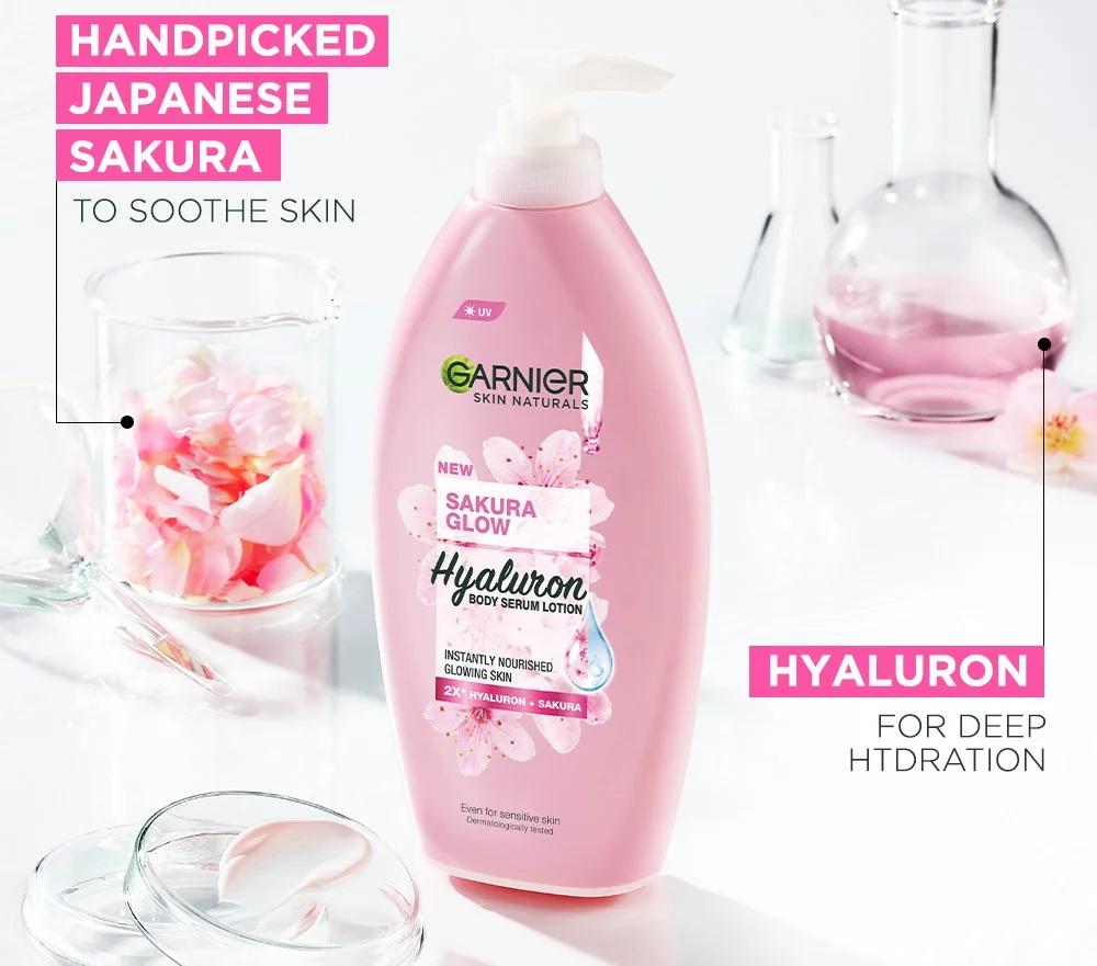 Garnier Sakura Glow Serum Milk Hyaluron Body Lotion, 400ml - Image 3