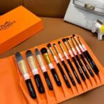 Hermes Black Luxury Makeup Brush Set with Storage Case - Image 2