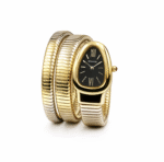 Bvlgari Snake Watch, Black Watch Face, Pale Gold