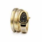 Bvlgari Snake Watch, Black Watch Face, Pale Gold