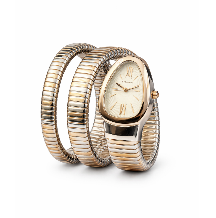 w1. Bvlgari Snake Watch, Champagne Watch Face, Rose Gold & Silver - Image 1