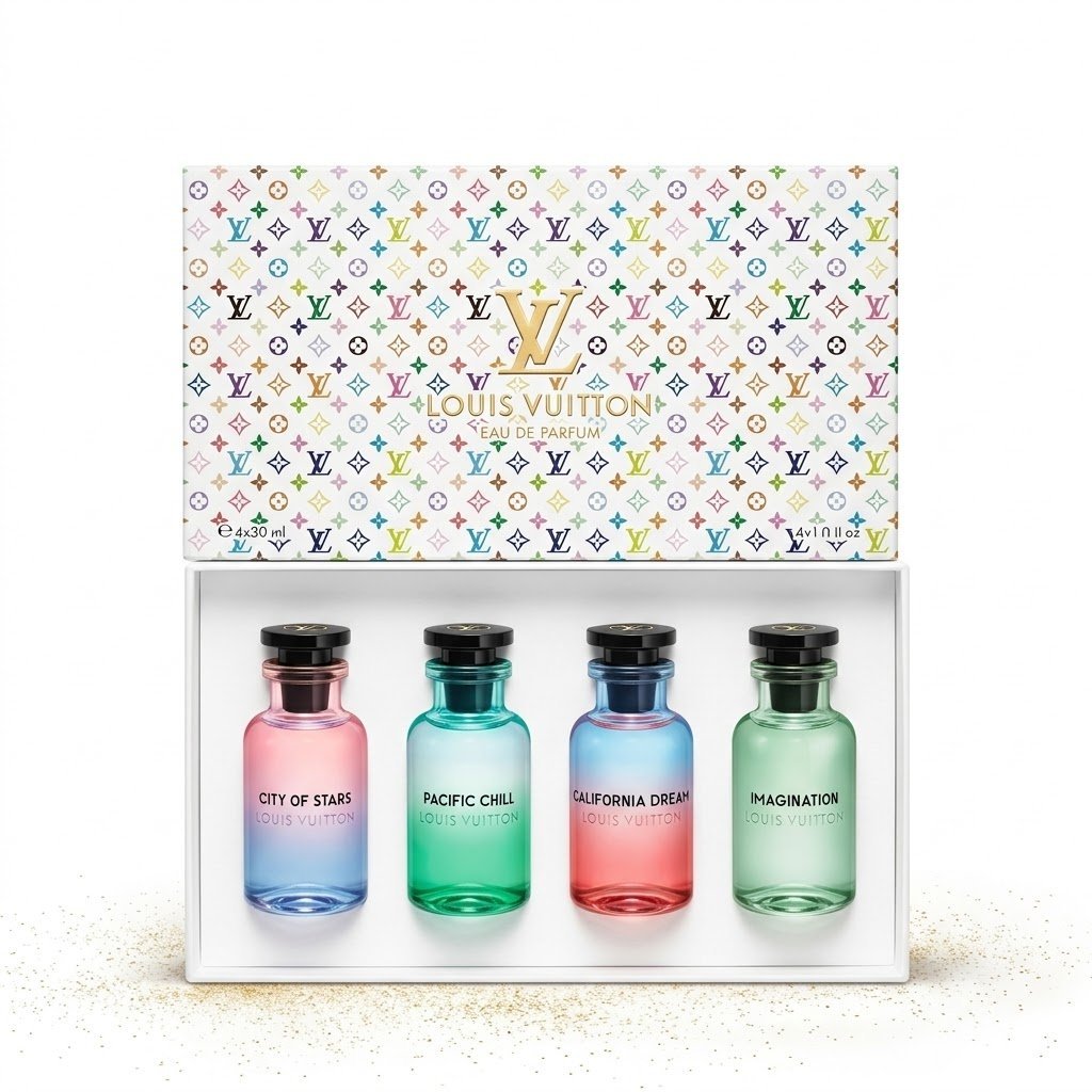 2026/10/IMG-20261014-WA0290.jpg Louis Vuitton Miniature Perfume Collection Set (4 x 30ml / 4 x 10ml Gift Set) - Image 1