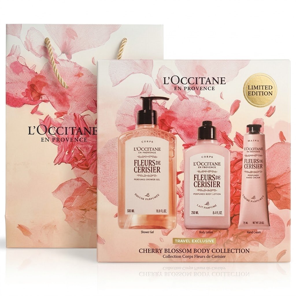2026/10/IMG-20261014-WA0292.jpg L'Occitane Cherry Blossom Body Collection Set (Travel Exclusive) - Image 1